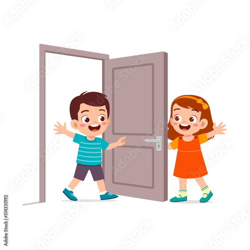 little kid open the door for friend