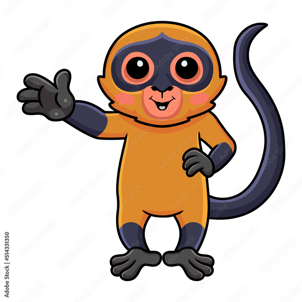 Obraz premium Cute spider monkey cartoon waving hand