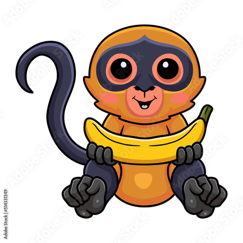 Cute spider monkey cartoon holding a banana