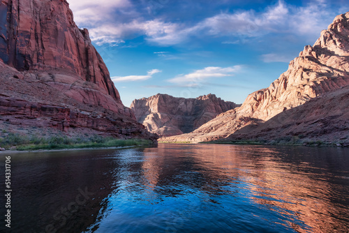 Colorado River in Glen Canyon  Arizona  United States of America. American Mountain Nature Landscape Background. Sunrise Sky Art Render.