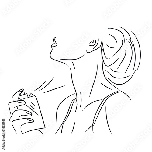 Beautiful woman with perfume on white background