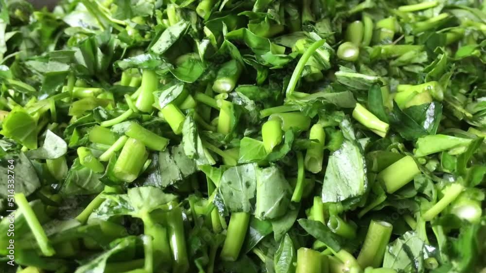 Cutted fresh green aquatic Water Spinach leafs Cutted fresh green aquatic Water Spinach leafs