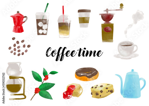 水彩風のカフェイラストセット1