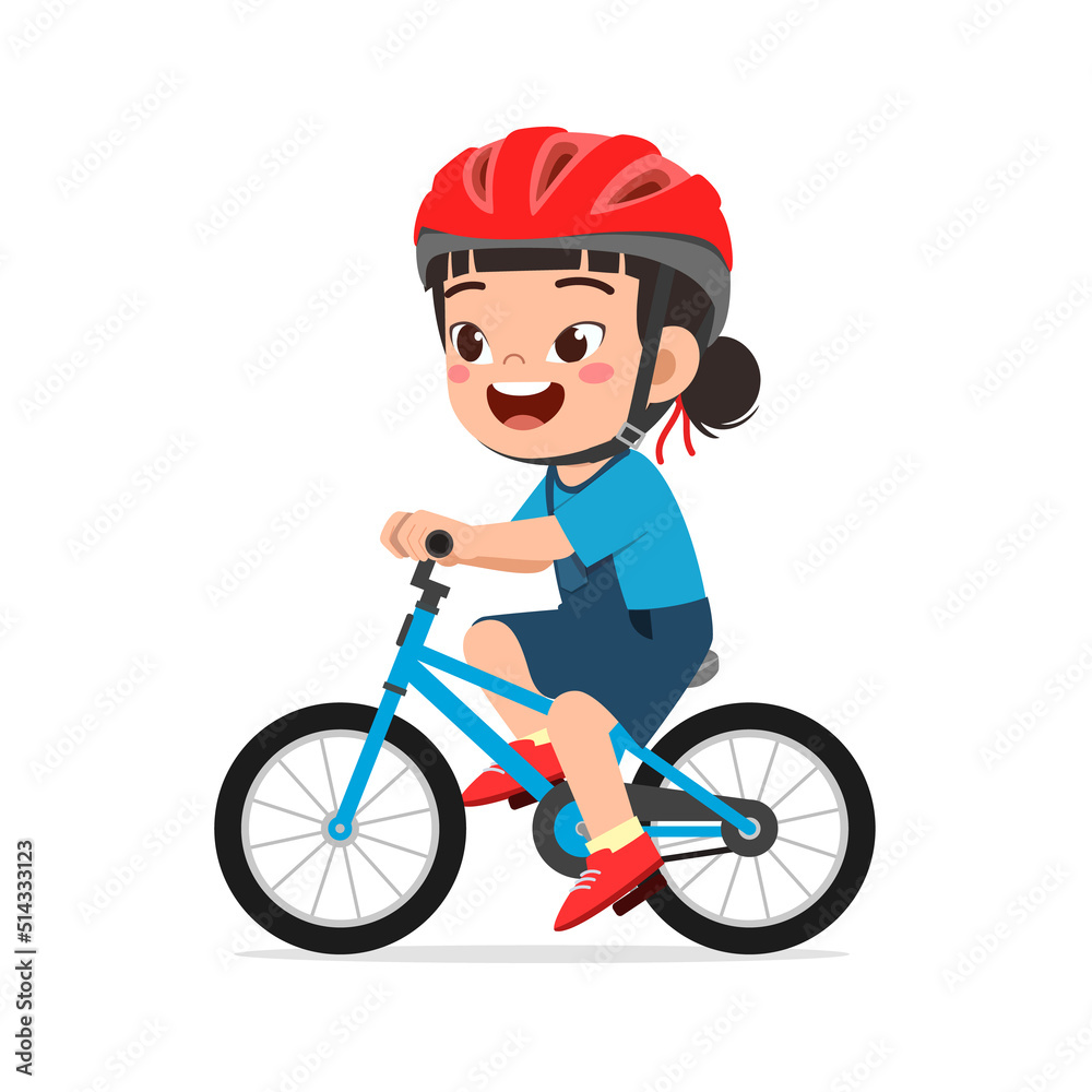 little kid ride bike and wear helmet
