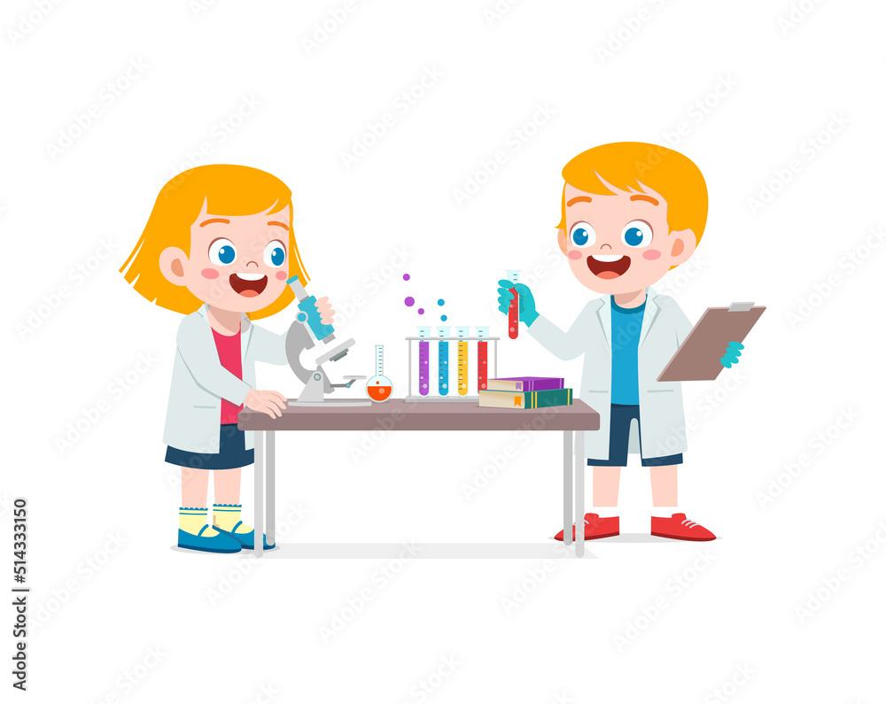little kids wear white coat and do research little kids wear white coat and do research