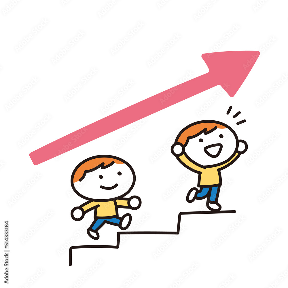 階段を昇る子供のイラスト Adobe Stock