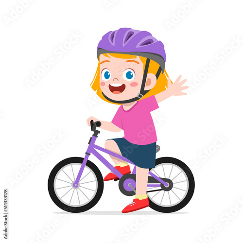 little kid ride bike and wear helmet