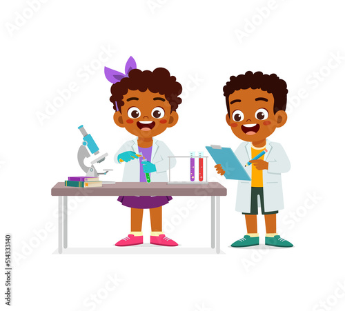 little kids wear white coat and do research