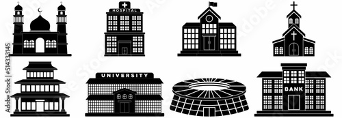 public building icon set, public building vector set sign symbol