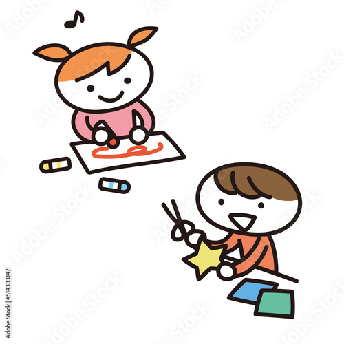 ものを作る子供達のイラスト