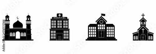 public building icon set, public building vector set sign symbol