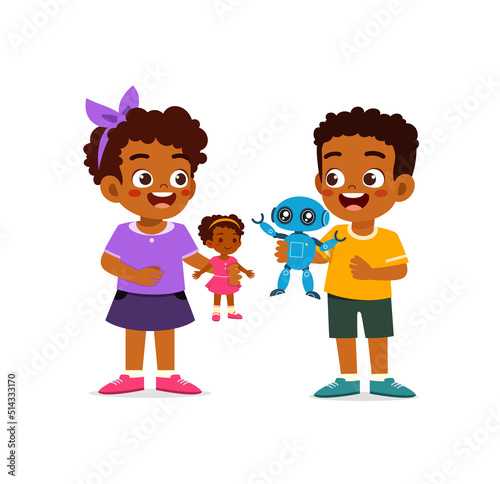little kids play toy with friend together