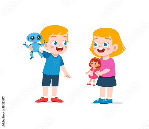 little kids play toy with friend together