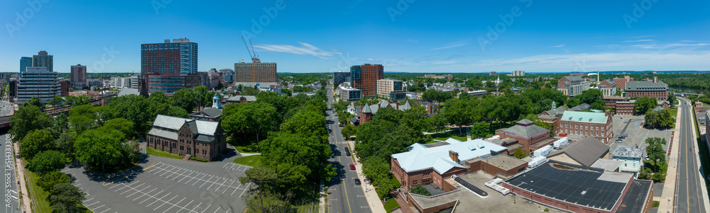 Aerial view of Rutgers University state public school campus in New Brunswick New Jersey, College Avenue Campus, Education Graduate school, Hegement Hall, Honors College Aerial view of Rutgers University state public school campus in New Brunswick New Jersey, College Avenue Campus, Education Graduate school, Hegement Hall, Honors College