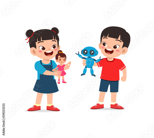 little kids play toy with friend together