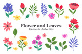 Cute flower and leaves individual element collections
