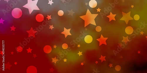 Light Red, Yellow vector texture with circles, stars.
