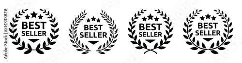 Bestseller in laurel wreath vector icon set illustration. Best seller label for quality product sticker