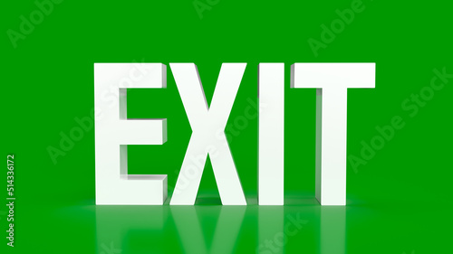 The white exit on green background 3d rendering