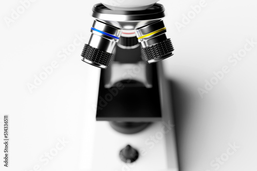 Realistic 3d microscope on white background, laboratory equipment. Microscope for laboratory research