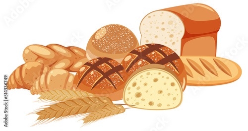 Different bakery breads on white background