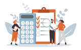 vector illustration in a flat style on the theme of business calculations, teamwork