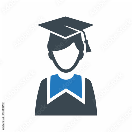 Graduate student boy icon. Vector and glyph