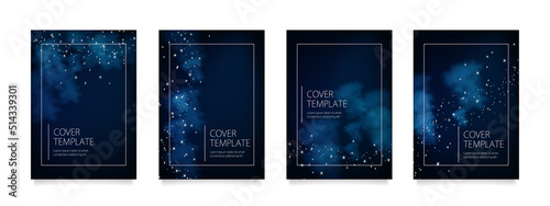 4種類の星空のベクターカバーデザインセット。ビジネスのパンフレット、カード、ポスターなどの背景として。