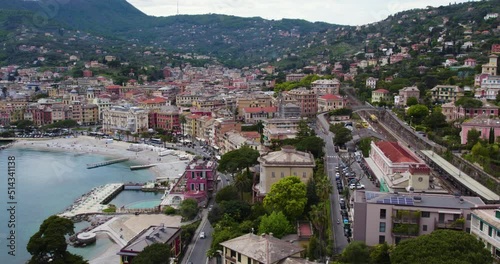 Idyllic coastal setting, iconic architecture of Santa Margherita Ligure; drone photo