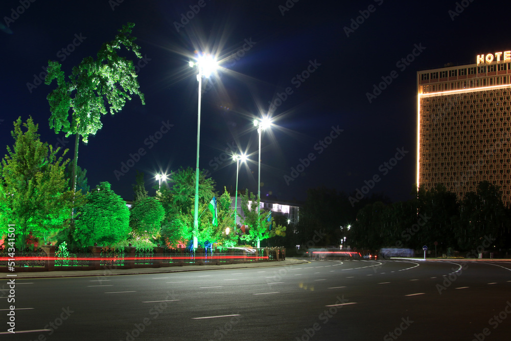 Uzbekistan, View of Tashkent streets in night