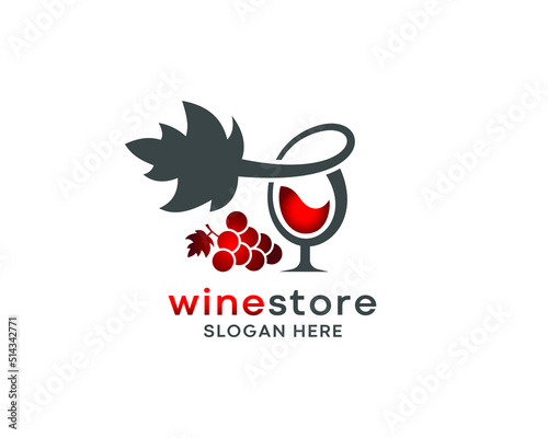 Wine logo design, wine glass, grapes, grape leaf logo wine, or vine vector logo design