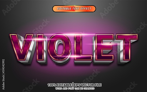 Violet 3d shiny text effect editable template design futuristic techno element vector
