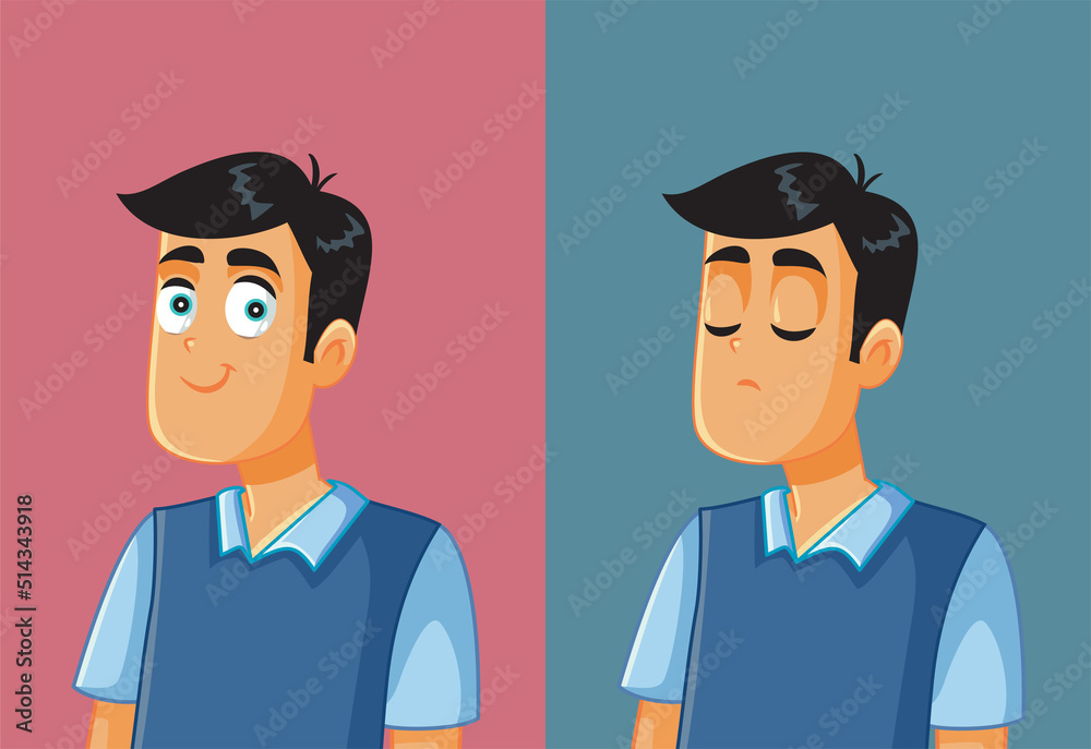 Man Feeling Happy and Sad Vector Cartoon Illustration