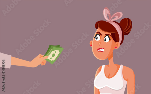 Angry Frustrated Woman Receiving Money Vector Cartoon Illustration