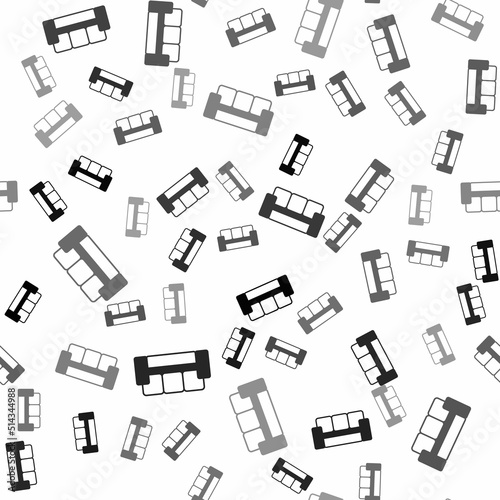 Black Sofa icon isolated seamless pattern on white background. Vector