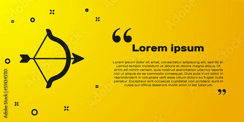 Black Bow and arrow icon isolated on yellow background. Cupid symbol. Love sign. Happy Valentines day. Vector