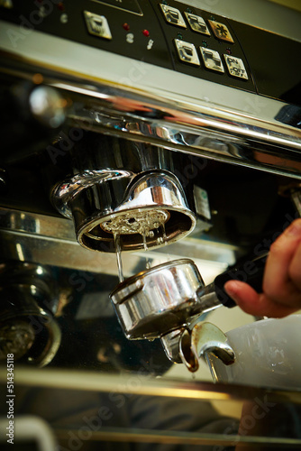 Cleaning the espresso machine, close-up of the espresso machine