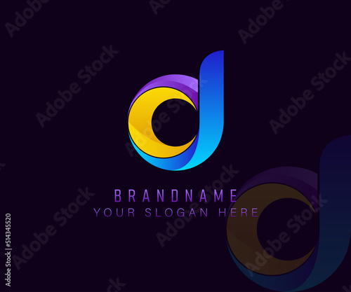 Initial monogram logo letter D with gradient blue yellow and purple color template. Vector design template elements for your company and corporate identity.