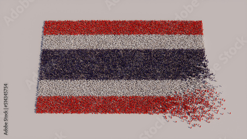 A Crowd of People coming together to form the Flag of Thailand. Thai Banner on White.