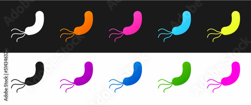 Set Bacteria icon isolated on black and white background. Bacteria and germs, microorganism disease causing, cell cancer, microbe, virus, fungi. Vector