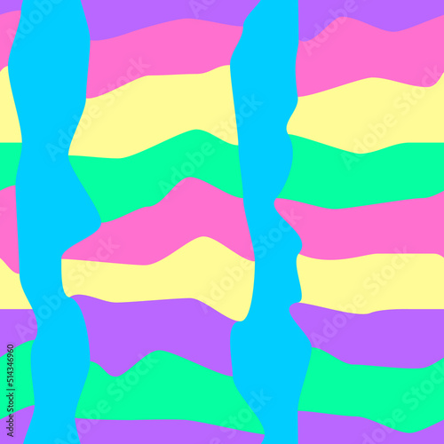 Vector seamless pattern of Y2K in Retro style. Vintage Psychedelic. Groovy curvy. Happy Positive. 70s, 80s, 90s vibes. Hypnotic pattern.