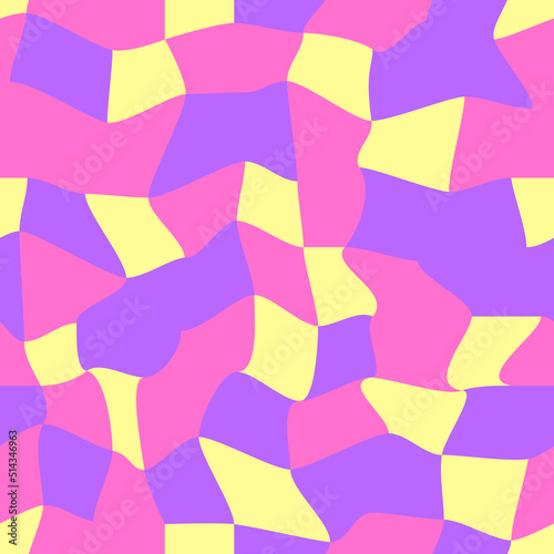 Vector seamless pattern of Y2K in Retro style. Vintage Psychedelic. Groovy curvy. Happy Positive. 70s, 80s, 90s vibes. Hypnotic pattern.