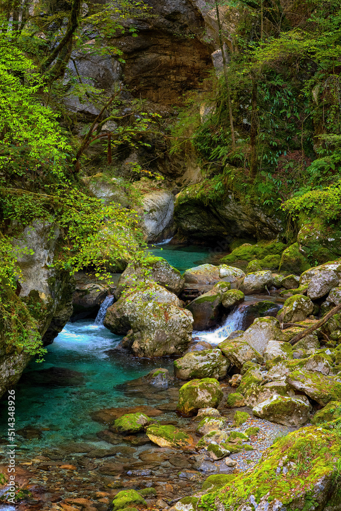 Very nice blue Soca river, Kobarid, Slovenia.