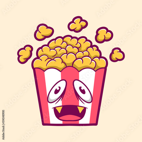 Funny monster popcorn cartoon illustration