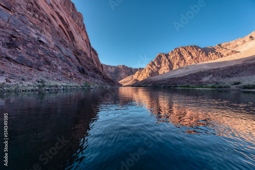 Colorado River in Glen Canyon, Arizona, United States of America. American Mountain Nature Landscape Background. Sunny Sunrise.