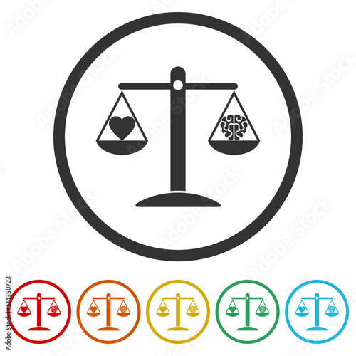 Scales with brain and heart icons in color circle buttons