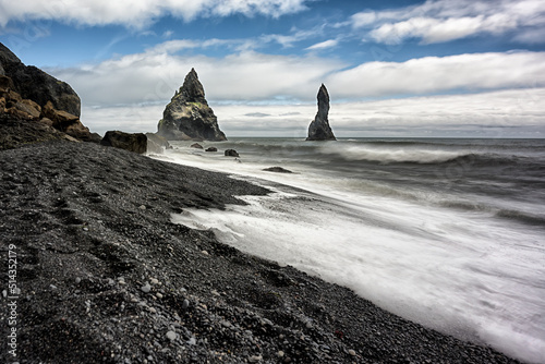 Reynisfjara beach. Beautiful vulcanic island in the ocean. Iceland.