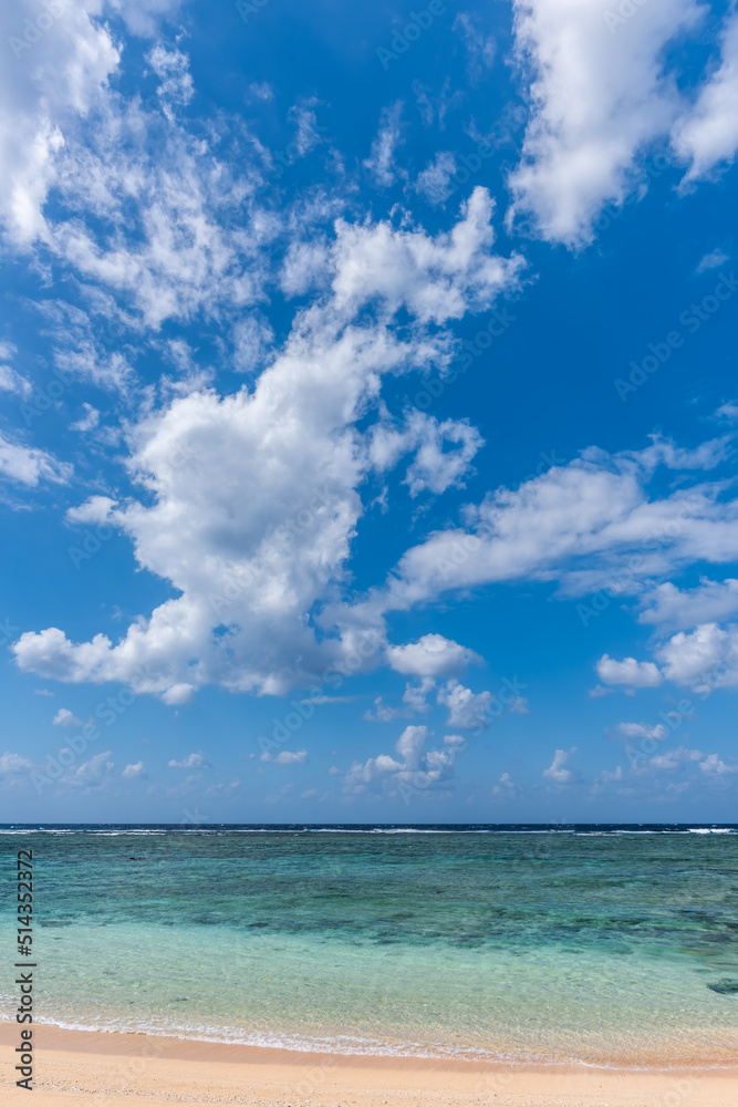 Dramatic sky, amazing turquoise sea in sunny day at a paradise beach.