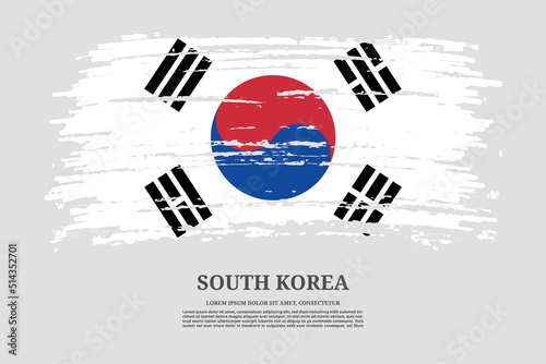 South Korea flag with brush stroke effect and information text poster, vector