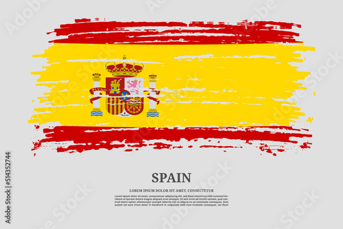 Spain flag with brush stroke effect and information text poster, vector